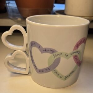 Avon Sweet Sentiments 'Love Is' Double Heart Handle Mug